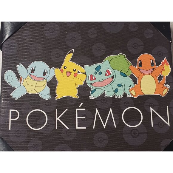 Pokemon Canvas Wall Sign Featuring Pikachu Bulbasaur Charmander & Squirtle 6x6 - Picture 2 of 11
